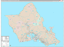 Urban Honolulu Metro Area Wall Map Premium Style 2026